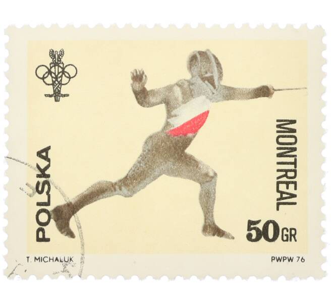 Почтовая марка 50 грошей 1976 года Польша «XXI летние Олимпийские игры в Монреале — Фехтование» (Артикул: K12-80499) — Фото №1