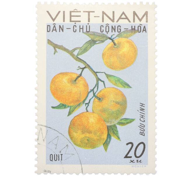 Почтовая марка 20 су 1969 года Северный Вьетнам (ДРВ) «Фрукты Северного Вьетнама — Мандарин» (Артикул: K12-80669) — Фото №1