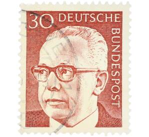 Почтовая марка 30 пфеннигов 1970 года Западная Германия (ФРГ) «Президент Густав Хайнеман» — Фото №1