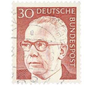 Почтовая марка 30 пфеннигов 1970 года Западная Германия (ФРГ) «Президент Густав Хайнеман» — Фото №1