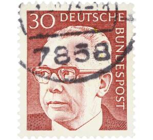 Почтовая марка 30 пфеннигов 1970 года Западная Германия (ФРГ) «Президент Густав Хайнеман» — Фото №1