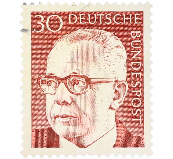 Почтовая марка 30 пфеннигов 1970 года Западная Германия (ФРГ) «Президент Густав Хайнеман» (Артикул: T11-41039) — Фото №1