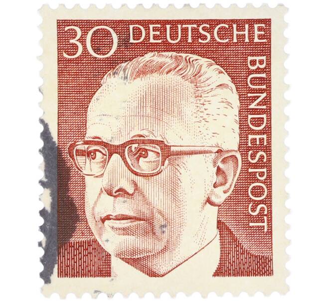 Почтовая марка 30 пфеннигов 1970 года Западная Германия (ФРГ) «Президент Густав Хайнеман» (Артикул: T11-41040) — Фото №1