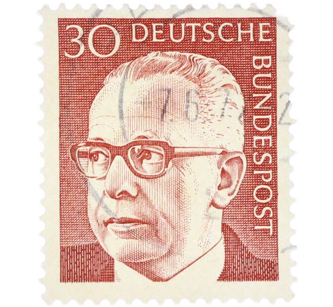 Почтовая марка 30 пфеннигов 1970 года Западная Германия (ФРГ) «Президент Густав Хайнеман» (Артикул: T11-41042) — Фото №1