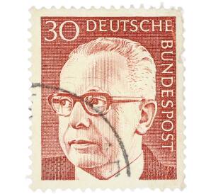 Почтовая марка 30 пфеннигов 1970 года Западная Германия (ФРГ) «Президент Густав Хайнеман» — Фото №1