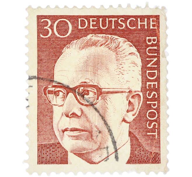 Почтовая марка 30 пфеннигов 1970 года Западная Германия (ФРГ) «Президент Густав Хайнеман» (Артикул: T11-41043) — Фото №1