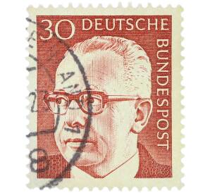 Почтовая марка 30 пфеннигов 1970 года Западная Германия (ФРГ) «Президент Густав Хайнеман» — Фото №1