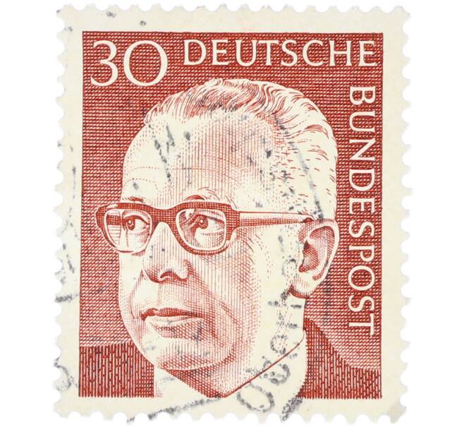 Почтовая марка 30 пфеннигов 1970 года Западная Германия (ФРГ) «Президент Густав Хайнеман» (Артикул: T11-41047) — Фото №1