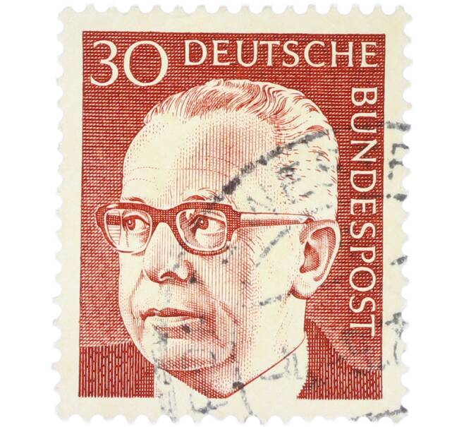 Почтовая марка 30 пфеннигов 1970 года Западная Германия (ФРГ) «Президент Густав Хайнеман» (Артикул: T11-41048) — Фото №1