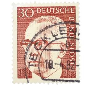 Почтовая марка 30 пфеннигов 1970 года Западная Германия (ФРГ) «Президент Густав Хайнеман» — Фото №1