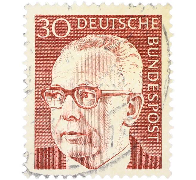 Почтовая марка 30 пфеннигов 1970 года Западная Германия (ФРГ) «Президент Густав Хайнеман» (Артикул: T11-41059) — Фото №1