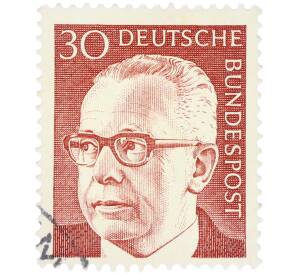 Почтовая марка 30 пфеннигов 1970 года Западная Германия (ФРГ) «Президент Густав Хайнеман» — Фото №1
