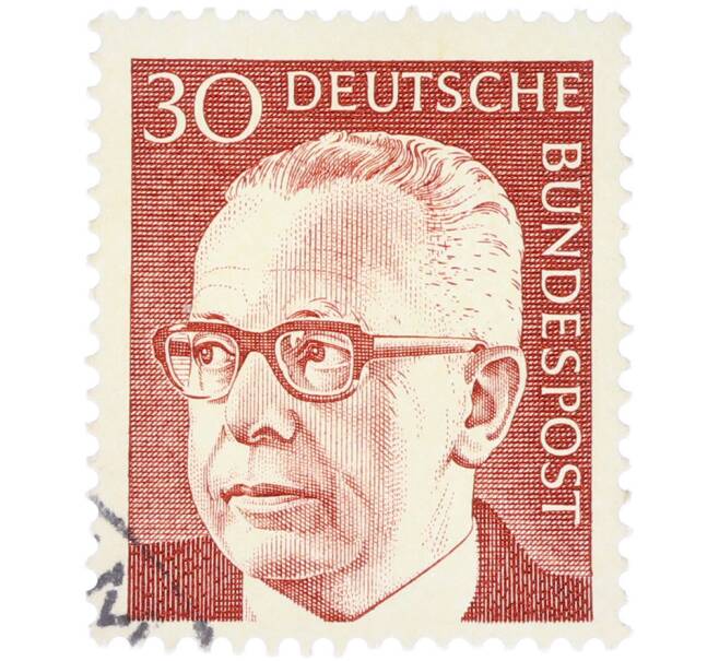 Почтовая марка 30 пфеннигов 1970 года Западная Германия (ФРГ) «Президент Густав Хайнеман» (Артикул: T11-41060) — Фото №1