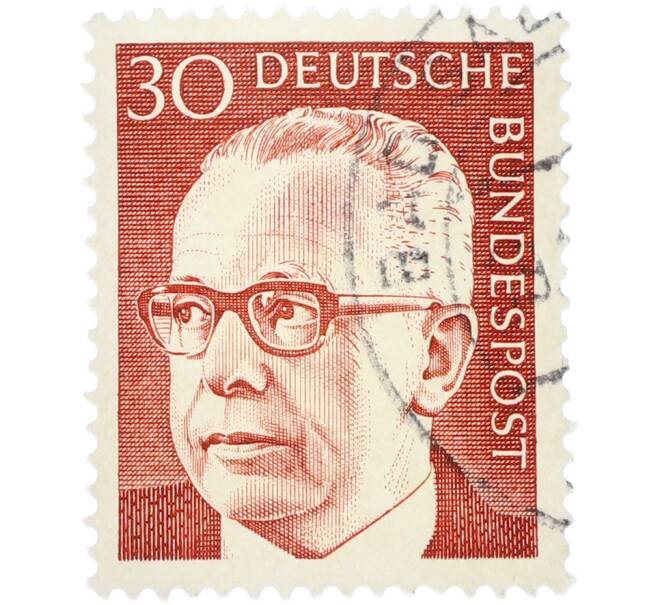 Почтовая марка 30 пфеннигов 1970 года Западная Германия (ФРГ) «Президент Густав Хайнеман» (Артикул: T11-41063) — Фото №1