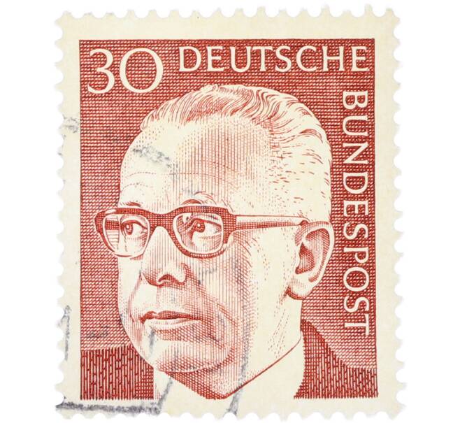 Почтовая марка 30 пфеннигов 1970 года Западная Германия (ФРГ) «Президент Густав Хайнеман» (Артикул: T11-41064) — Фото №1