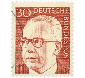 Почтовая марка 30 пфеннигов 1970 года Западная Германия (ФРГ) «Президент Густав Хайнеман» — Фото №1