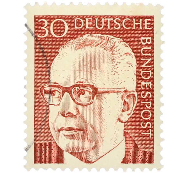 Почтовая марка 30 пфеннигов 1970 года Западная Германия (ФРГ) «Президент Густав Хайнеман» (Артикул: T11-41065) — Фото №1