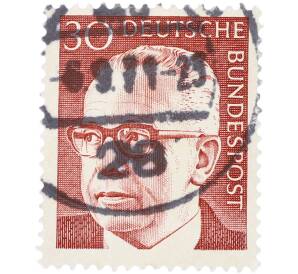 Почтовая марка 30 пфеннигов 1970 года Западная Германия (ФРГ) «Президент Густав Хайнеман» — Фото №1