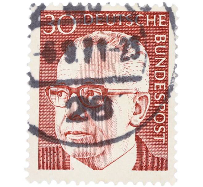 Почтовая марка 30 пфеннигов 1970 года Западная Германия (ФРГ) «Президент Густав Хайнеман» (Артикул: T11-41066) — Фото №1