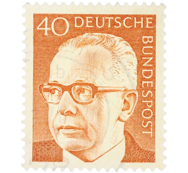 Почтовая марка 40 пфеннигов 1970 года Западная Германия (ФРГ) «Президент Густав Хайнеман» (Артикул: T11-41094) — Фото №1