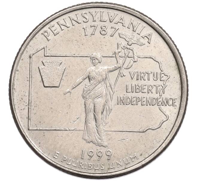 Монета 1/4 доллара (25 центов) 1999 года D США «Штаты и территории — Пенсильвания» (Артикул: T11-41136) — Фото №1