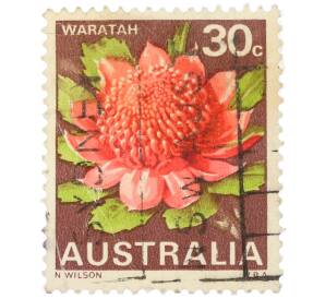 Почтовая марка 30 центов 1968 года Австралия «Государственные цветы — Варатта (Telopea speciosissima)» — Фото №1