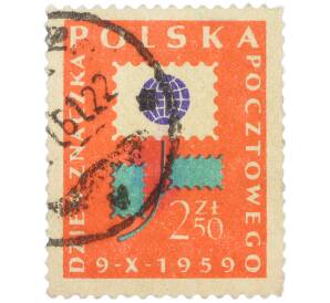 Почтовая марка 2.50 злотых 1959 года Польша «День почтовой марки — Стилизованный цветок» — Фото №1