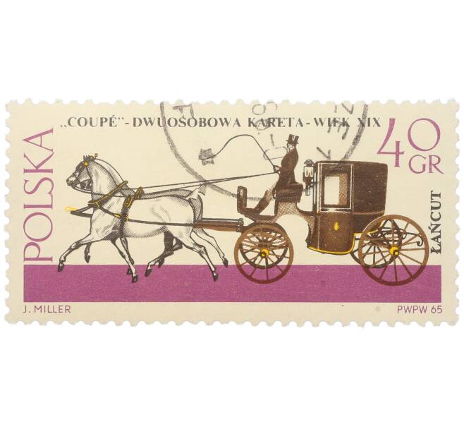 Почтовая марка 40 грошей 1965 года Польша «Экипажи из Ланьцута — Купе» (Артикул: K12-81621) — Фото №1