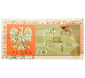 Почтовая марка 60 грошей 1966 года Польша «Тысячелетие Польского Государства» — Фото №1