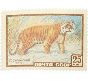 Почтовая марка 25 копеек 1959 года «Фауна СССР — Уссурийский тигр» — Фото №1