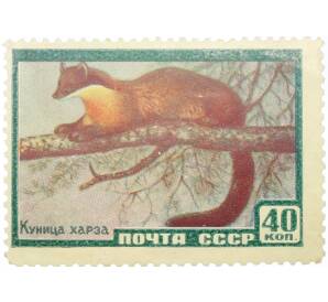 Почтовая марка 40 копеек 1959 года «Фауна СССР — Куница харза» — Фото №1