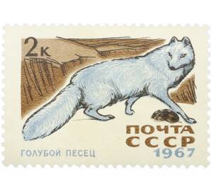 Почтовая марка 2 копейки 1967 года «Пушные промысловые звери — Голубой песец» — Фото №1