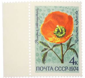 Почтовая марка 4 копейки 1974 года «Цветы альпийских лугов Средней Азии — Ремерия отогнутая» — Фото №1