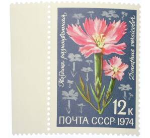 Почтовая марка 12 копеек 1974 года «Цветы альпийских лугов Средней Азии — Гвоздика разноцветная» — Фото №1