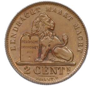 2 сантима 1911 года Бельгия — легенда на фламандском (DER BELGEN) — Фото №1