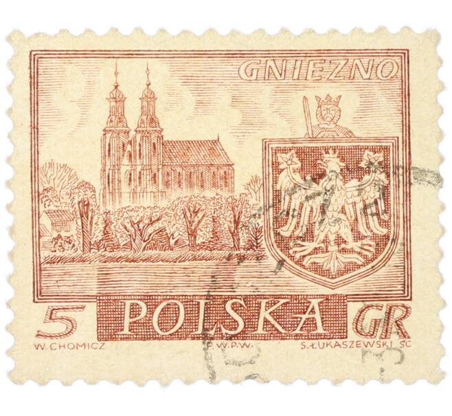 Почтовая марка 5 грошей 1960 года Польша «Исторические города Польши — Гнезно» (Артикул: K12-81802) — Фото №1
