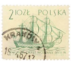 Почтовая марка 2.10 злотых 1964 года Польша «Парусные корабли (2-я серия) — Линейный корабль XVIII века» — Фото №1