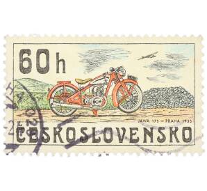 Почтовая марка 60 геллеров 1975 года Чехословакия «Чехословацкие мотоциклы — Ява 175» — Фото №1