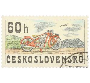Почтовая марка 60 геллеров 1975 года Чехословакия «Чехословацкие мотоциклы — Ява 175» — Фото №1