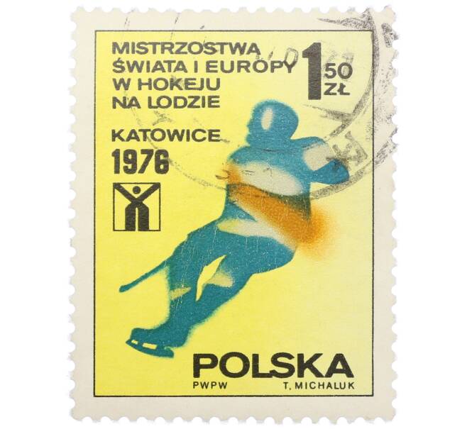 Почтовая марка 1.50 злотых 1976 года Польша «Чемпионат мира и Европы по хоккею на льду в Катовице» (Артикул: K12-81989) — Фото №1