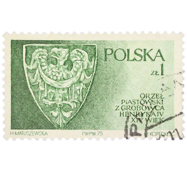 Почтовая марка 1 злотый 1975 года Польша «Династия Пястов в Силезии — Орел из гробницы Генрика IV XIV век» (Артикул: K12-82016) — Фото №1