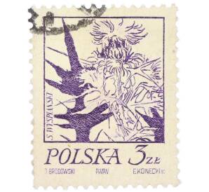 Почтовая марка 3 злотых 1974 года Польша «Растения в творчестве Станислава Выспяньского — Чертополох» — Фото №1
