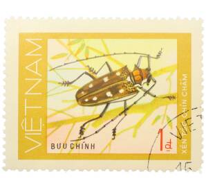 Почтовая марка 1 донг 1977 года Вьетнам «Жуки-усачи — Девятиточечный усач» — Фото №1