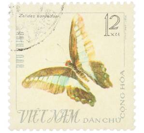 Почтовая марка 12 су 1966 года Северный Вьетнам (ДРВ) «Бабочки — Zelides sarpedon» — Фото №1