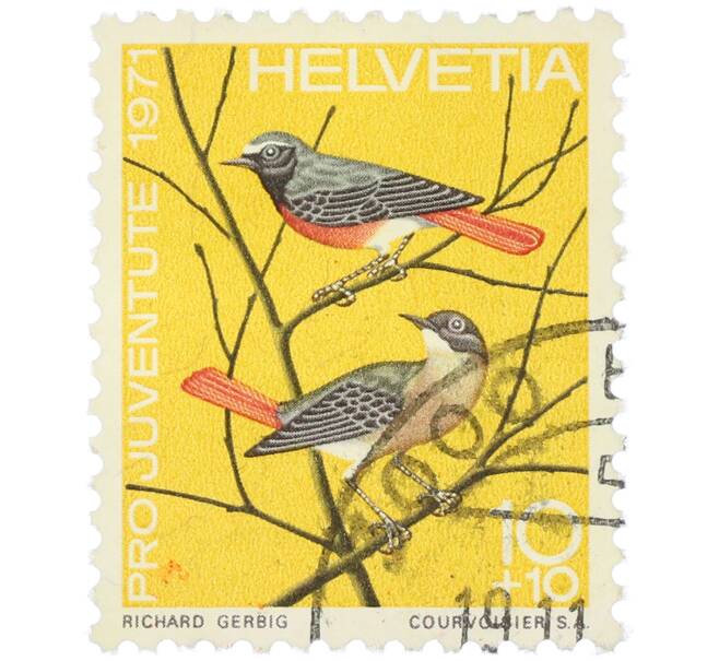 Почтовая марка 10 + 10 раппенов 1971 года Швейцария «Pro Juventute 1971 - Горихвостка-чернушка» (Артикул: K12-82069) — Фото №1
