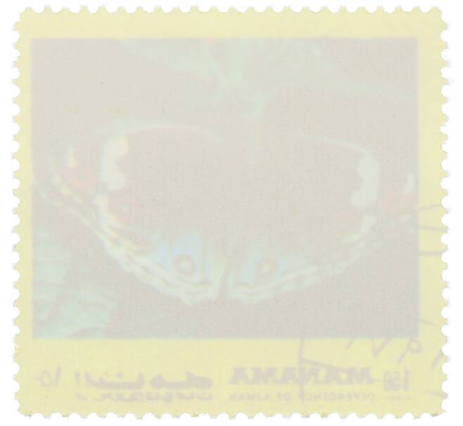 Почтовая марка 1.50 риала 1972 года Манама «Бабочки восточного полушария - Голубая анютица» (Артикул: K12-82217) — Фото №2