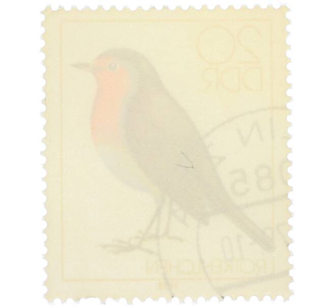 Почтовая марка 20 пфеннигов 1979 года Восточная Германия (ГДР) «Певчие птицы - Зарянка» (Артикул: K12-82231) — Фото №2