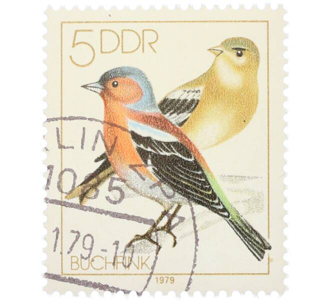 Почтовая марка 5 пфеннигов 1979 года Восточная Германия (ГДР) «Певчие птицы - Зяблик» (Артикул: K12-82233) — Фото №1
