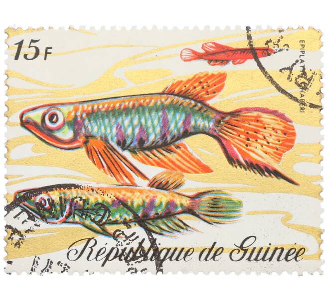 Почтовая марка 15 франков 1971 года Гвинея «Фауна - Эпиплатис шапери» (Артикул: K12-82253) — Фото №1
