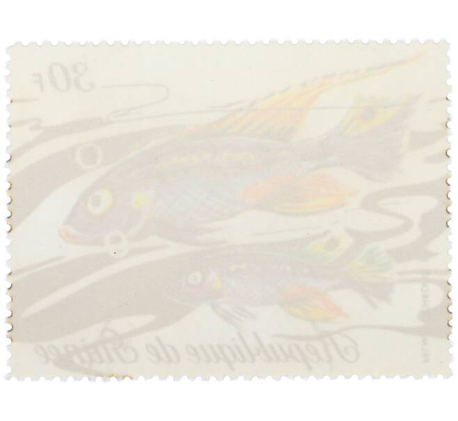 Почтовая марка 30 франков 1971 года Гвинея «Фауна - Пельвикахромис» (Артикул: K12-82256) — Фото №2